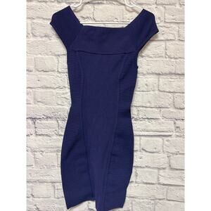Bebe Deep Purple Ribbed Boatneck Bodycon Mini Sexy Cap Sleeve Dress SZ SM NWOT